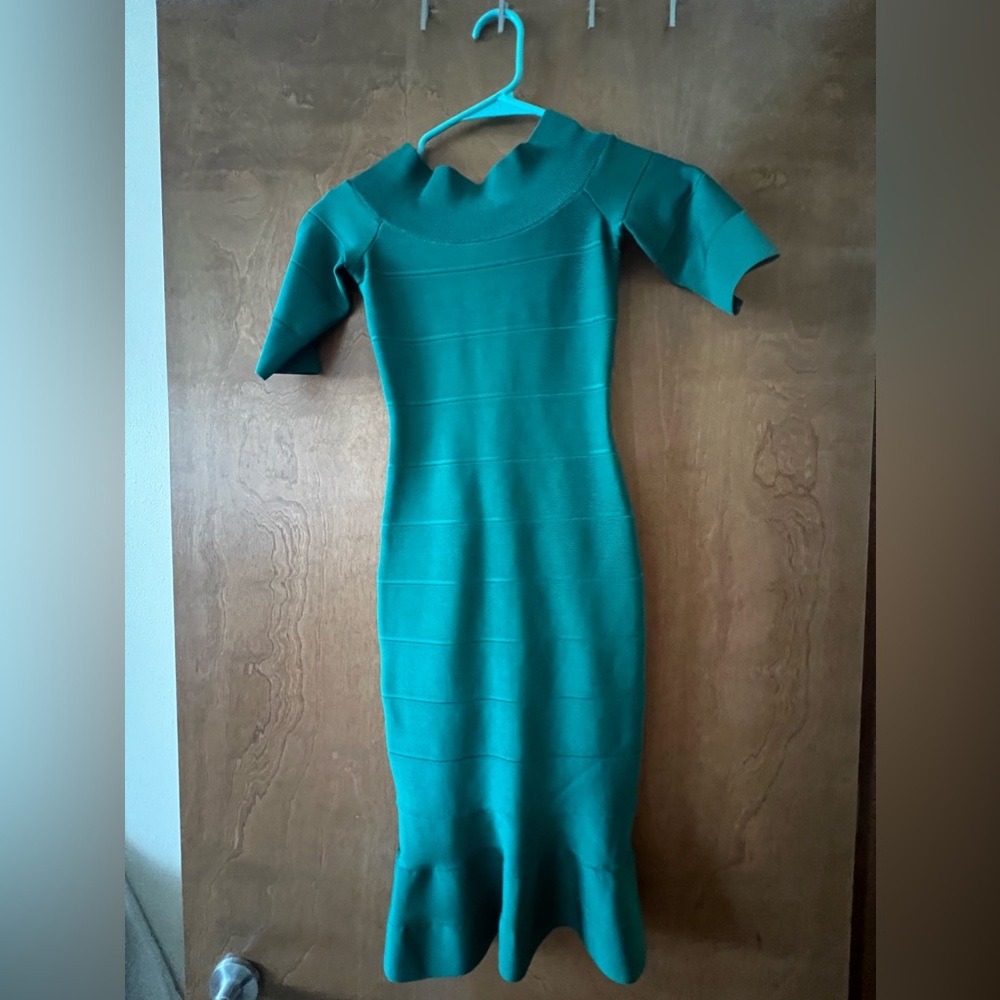 Herve Leger green midi dress